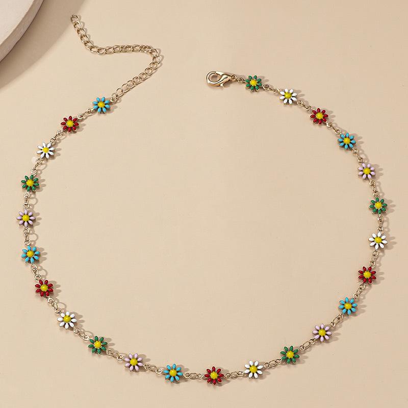 European and American creative fashion drip alloy flower necklace anklet simple and versatile design metal chain jewelry