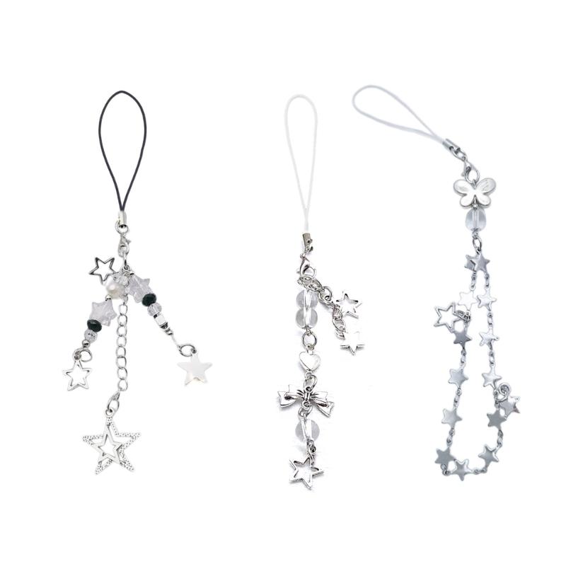 3 Pieces Butterfly and Star Charm Phone Lanyard Set Handmade Keychain Pendant Fashion Accessory for Smartphones