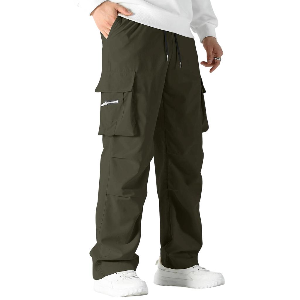 Mens Cargo Pants Multi Pocket Loose Fit Straight Leg Utility Trousers Casual Workwear Trousers with Drawstring Waist for Outdoor Activities