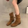 Retro stacking boots women's summer and autumn 2025 new thin khaki Martin boots thick heel photo cowboy short boots women