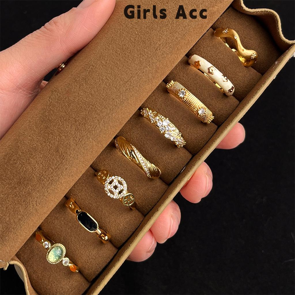Light Luxury High-end Zircon Index Finger Ring Niche Retro Palace Style Ring Fashion Temperament Medieval Style Ring Female