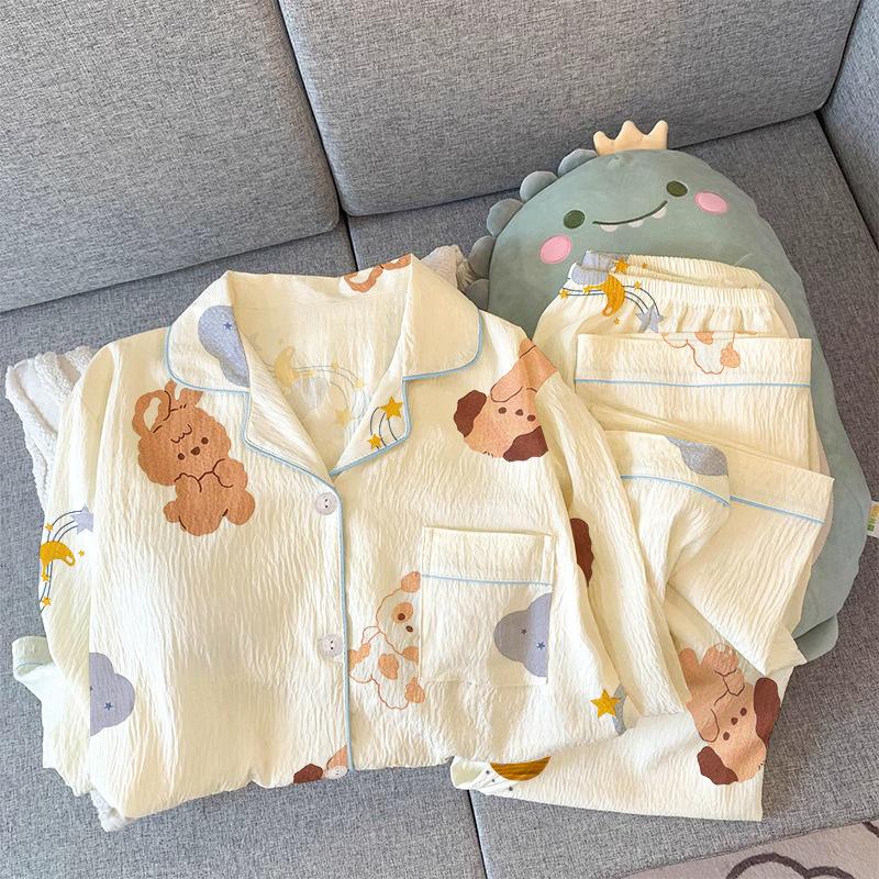 Spring New Style Cartoon Sea Salt Small Milk Dog Pajamas Women'S Sweet Cardigan Long-Sleeved Loungewear Real Shot