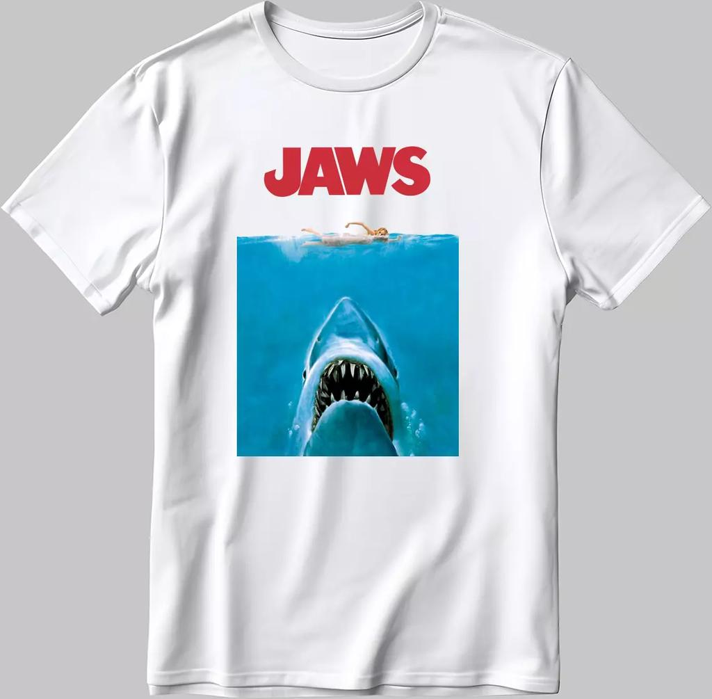 Jaws Mönster T-shirt Herr Sommar Casual Mångsidig Bekväm Lös Kortärmad Bomull Rundhals Topp Trendiga Herrkläder