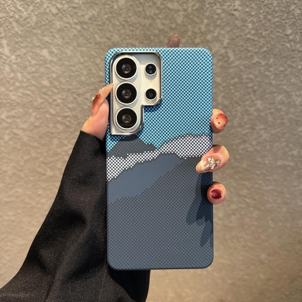 For Samsung Galaxy S26 S25 S24 S23 Ultra Plus Carbon Fiber Texture Case For Magsafe Wireless Charging Alloy Lens PC Points Cover