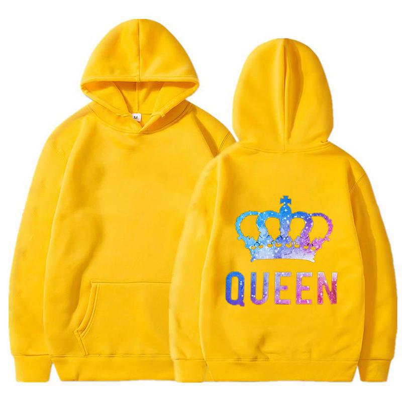 

New Couples QUEEN KING Print Hooded Long Sleeve Women Men Couple Sweatshirt Pullover Hoodies 3XL