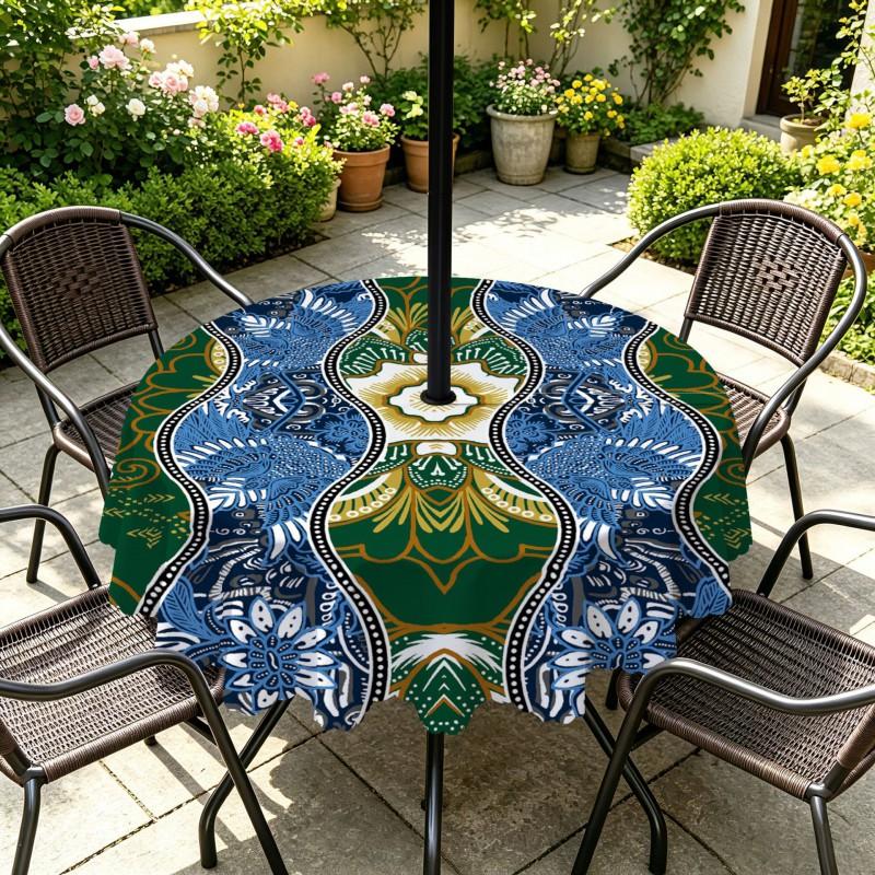 Outdoor Round Tablecloth With Umbrella Hole Patio Garden Deck Waterproof Oil Resistant Drop Cloth