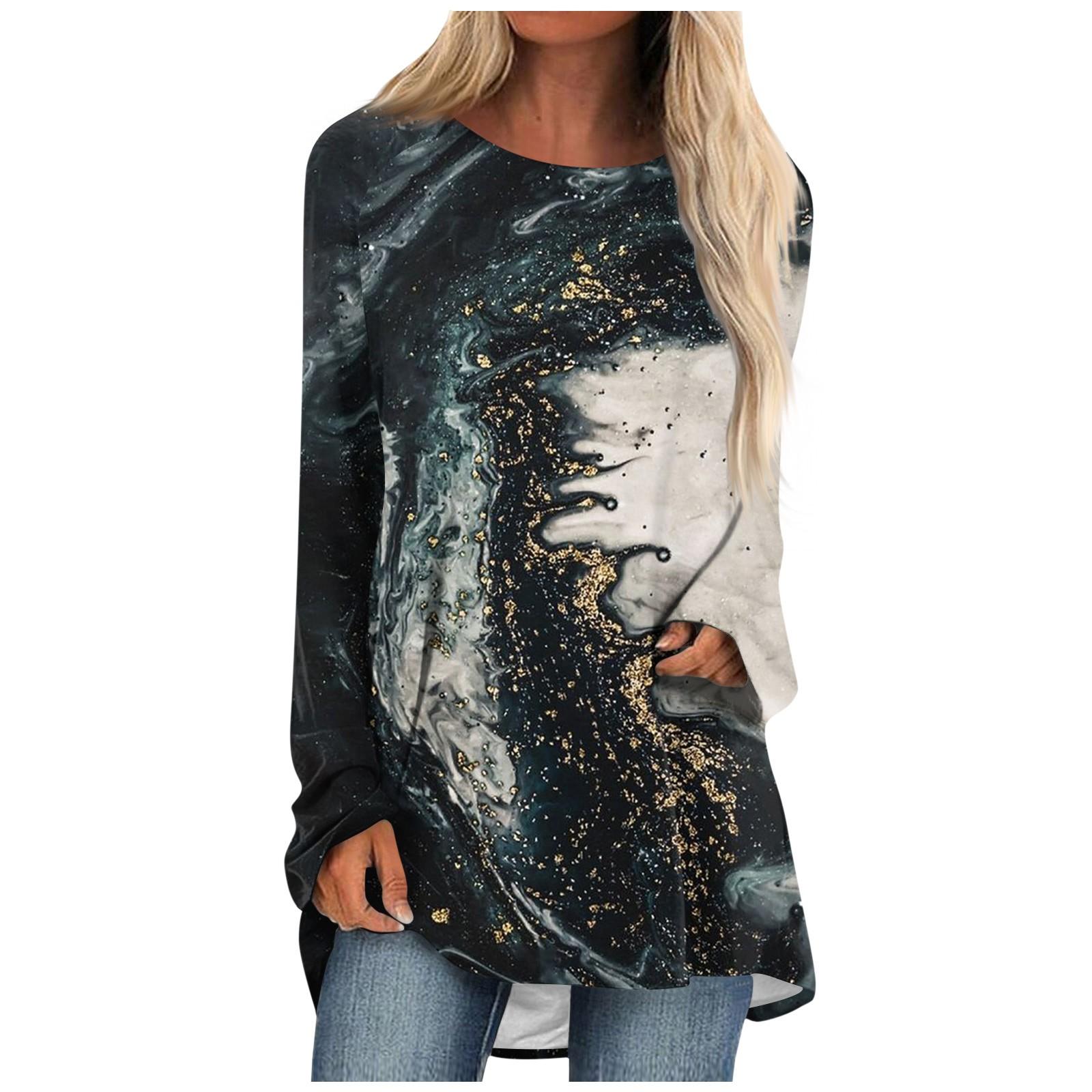 

Женский модный повседневный топ с круглым вырезом и длинным рукавом средней длины с цветочным принтом L