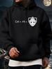 Casual Fleece-Lined Hoodie with Pixelated Mask Graphic - Warm Winter Pullover