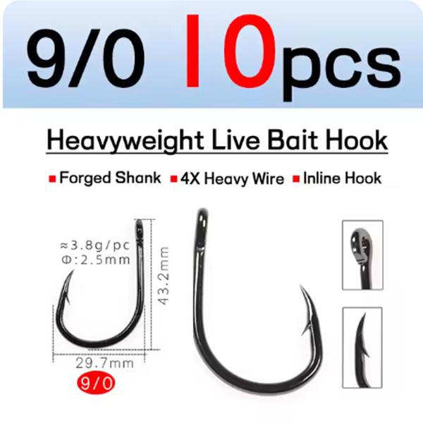 10PCS/Bag 4X Strong Live Bait Hook 3/0 - 11/0 Heavy Duty Saltwater Single Jig Fishhook for Deep Sea Boat Fishing