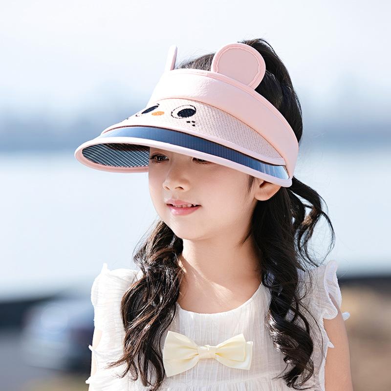 1127 Children's Hats Summer Outdoor Splicing Straw Big Eaves Sunscreen Visor Cartoon Cute Empty Top Sun Hat