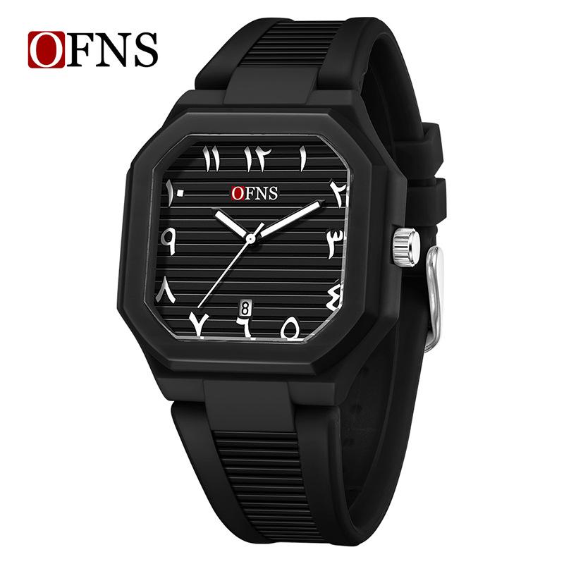 OFNS Quartz Watch: Student Style, Calendar, Square Dial, Arabic Numerals, Luminous, Waterproof, Middle Eastern Bestseller