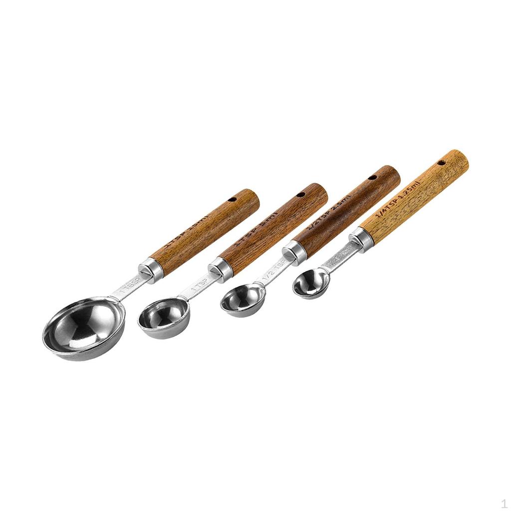 4 Measuring Spoons for Liquid And Dry Ingredients with Wooden Handle