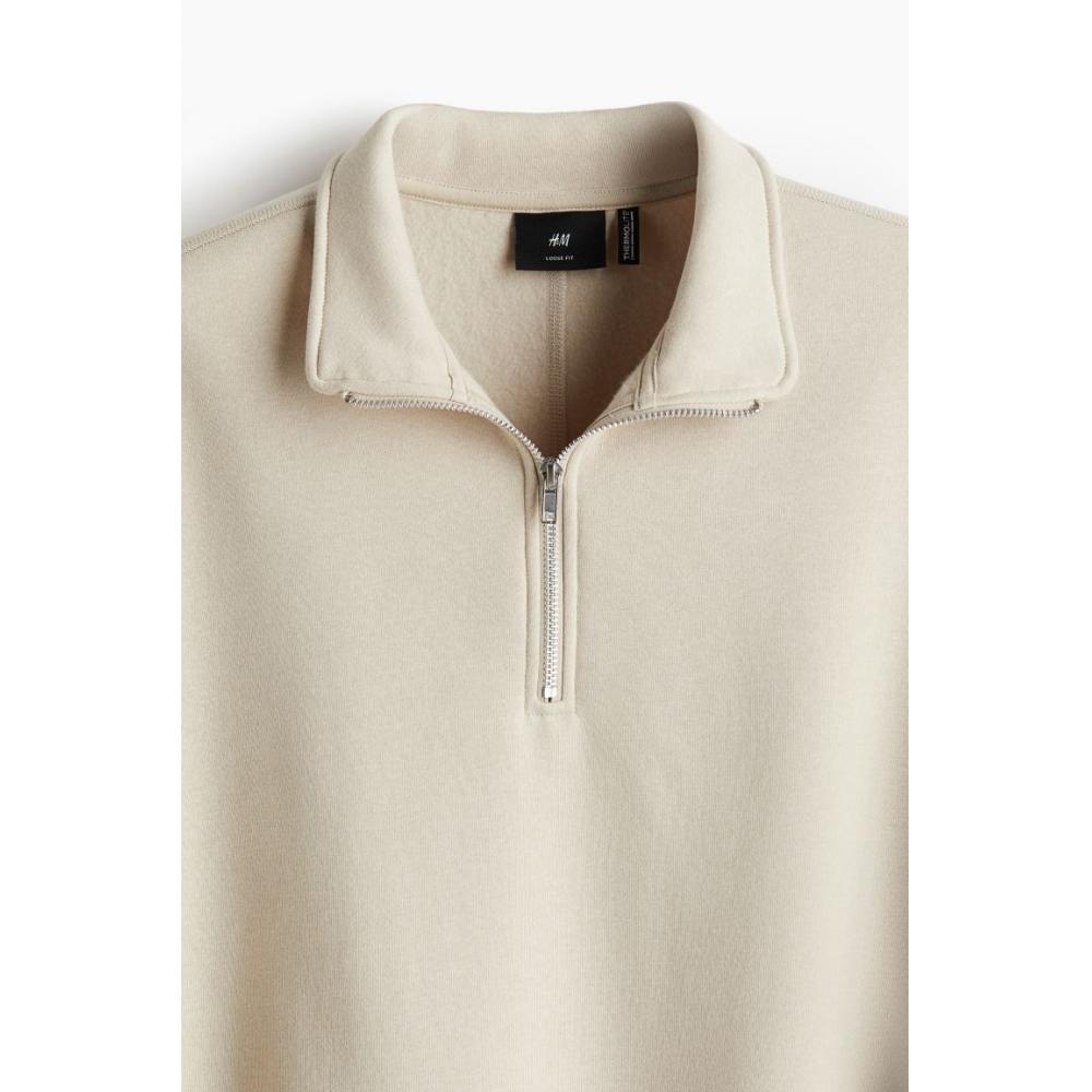 H M tHerMolite Loose Fit Zip Top sweatsHirt ligHt Beige