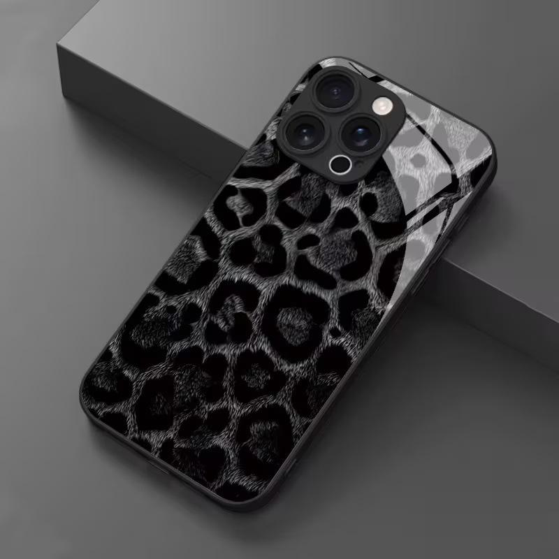 Japanese and Korean style light luxury classic leopard print iPhone16/17promax mobile phone case tempered glass protective case