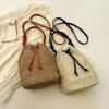 Women Woven Handmade Shoulder Bag Sumple Straw Bucket Bag Drawstring Crossbody Bag Rattan Beach Bag for Gilrs