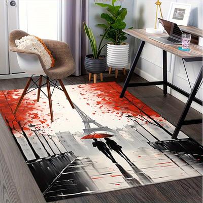 Office Carpet Romantic Parisian Walkway Design with Eiffel Tower, Perfect for Sofa Protectio