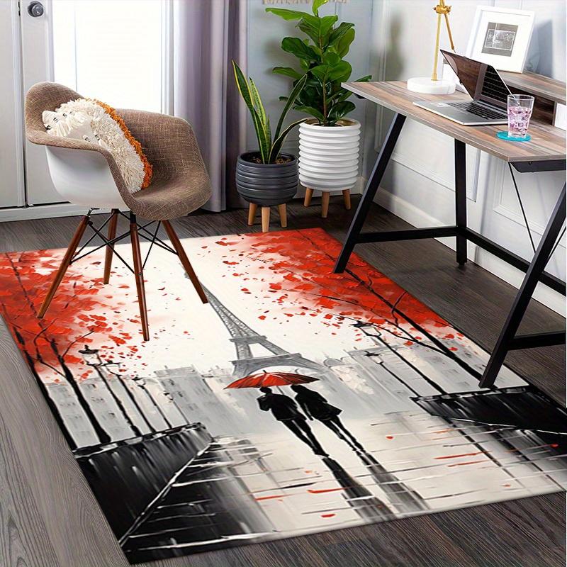 Office Carpet Romantic Parisian Walkway Design with Eiffel Tower, Perfect for Sofa Protectio