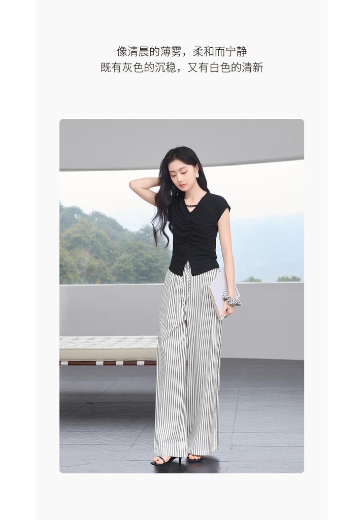 High waisted striped straight leg wide leg pants with crotch covering