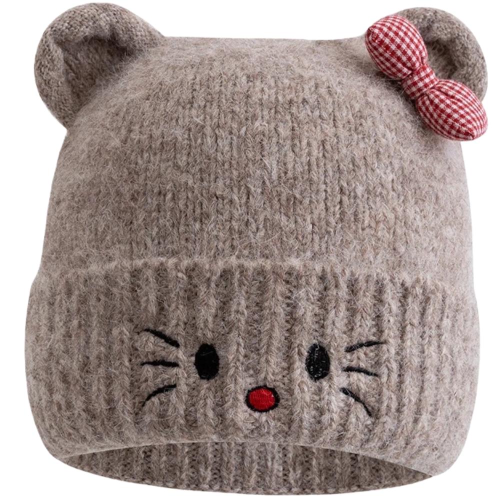 Hot Sale Women Loose Soft Beanie Hat Lovely Cute Cat Ear Bow Design Winter Knitted Hats For Female Streetwear Winter Hat