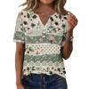 Women's Casual Floral Print V-Neck Short Sleeve T-Shirt Top with Decorative Buttons for Everyday Wear