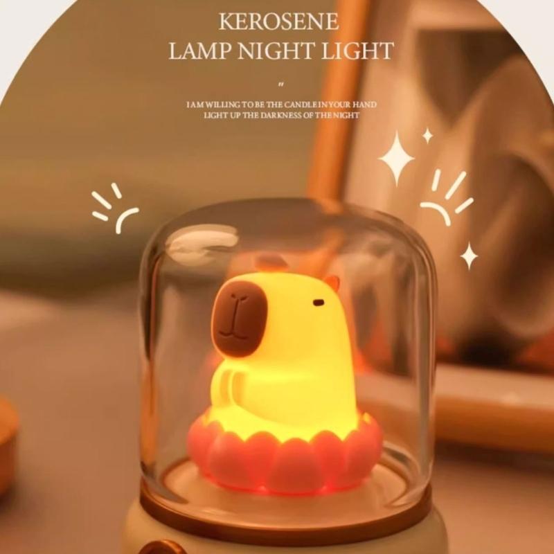 Vintage Capybara Nightlight Silicones Desktop Figurine with Gentle Glowing Oil Lamp Shape USB Rechargeable Night Lamp
