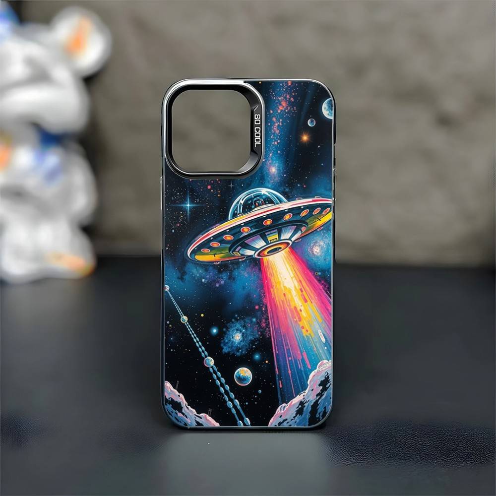 UFO Alien Thing Phone Case For iPhone17,16,15,14,13,12,11 Plus,Pro Max Black Matte Shockproof Cover