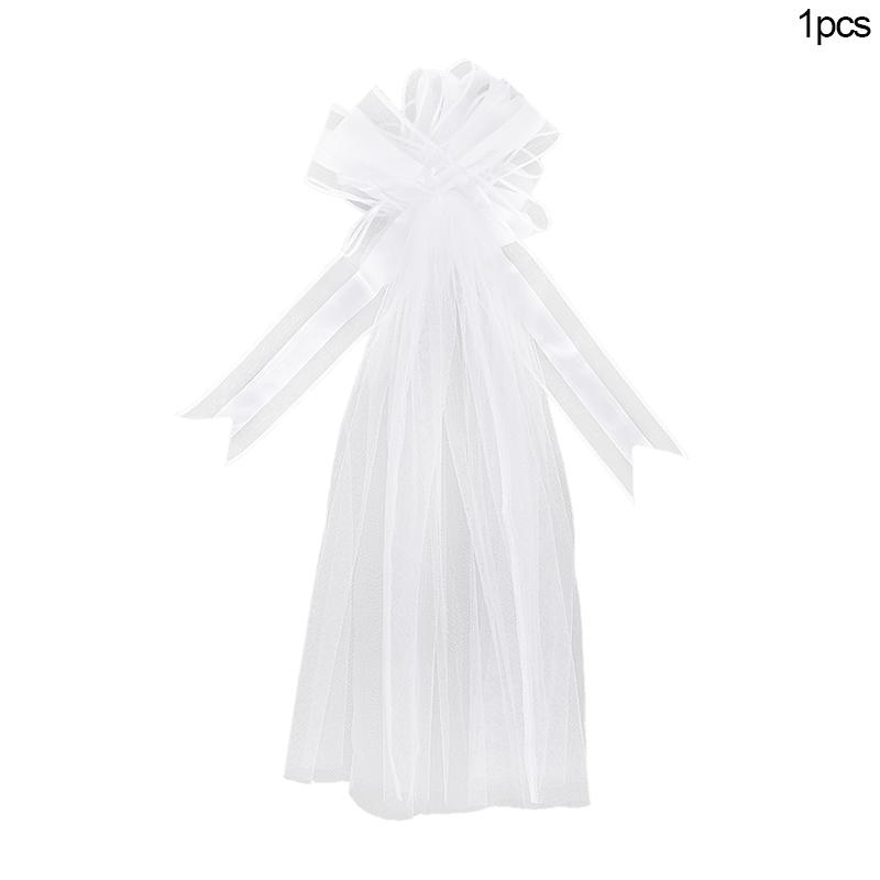 1/4pcs Large White Wedding Bow with Long Tulle Tails for Church Aisle Chair Wedding Car Decoration Festival Party Decor Supplies