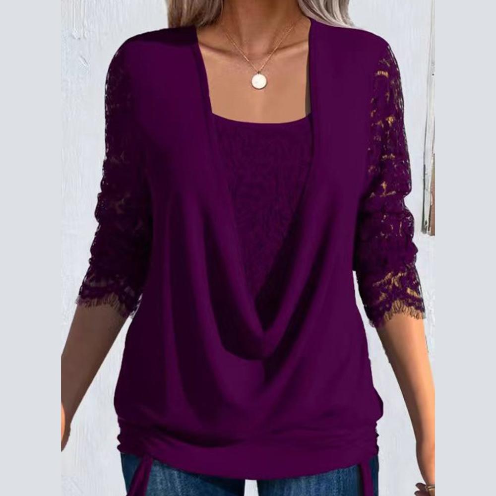 Kvinners blonder strikket langermet bluse Topper Dame Casual Løs plissert T-skjorte T-skjorte