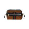 Ophidia Ruskind Læder Kamera Taske, Brun Sort med Web Stribe, Dame Crossbody Håndtaske til Daglig Brug 517350-0KCDG-2863