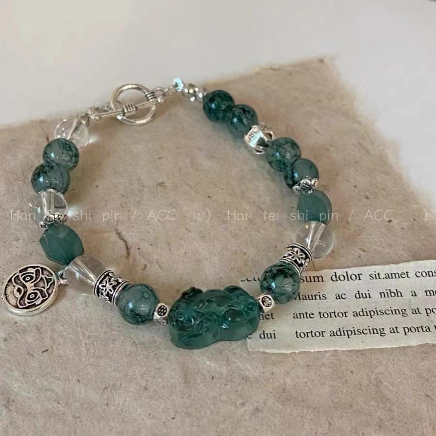 Exquisite New Chinese Style Green Beaded Pendant Bracelet For Women With Unique Design