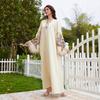 NC44 Robe Muçulmana de Decote V do Oriente Médio com Borla e Estampa Abaya