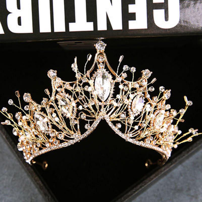 Baroque Queen Crown Handmade Gold Wedding Tiaras And Crown For Bride Headband