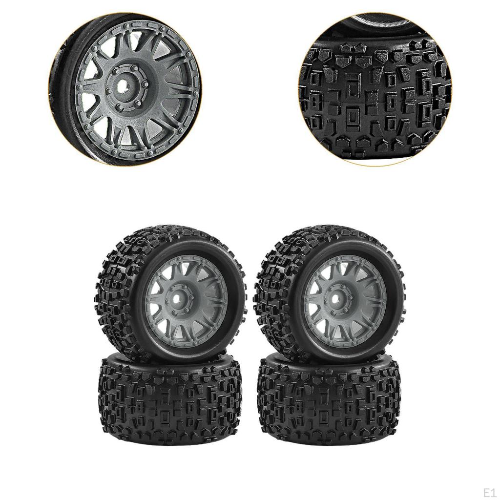 4 Pieces 1/18 RC Car Wheels and Tires Accessories Portable, Sturdy Easy to Install Direct Replaces,