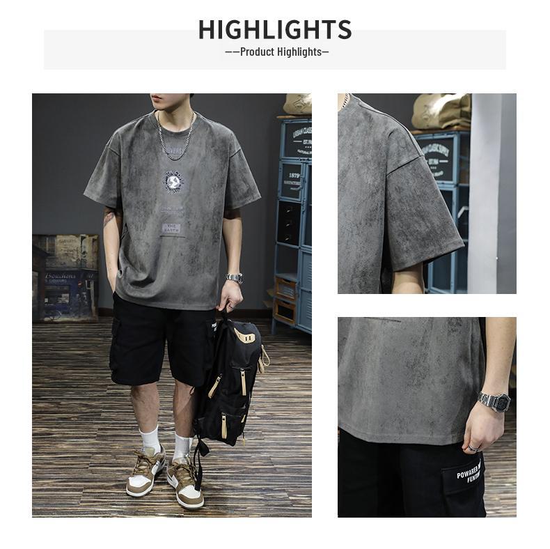 Men's Trendy Loose Fit Suede T-Shirt - Short-Sleeved Summer Style