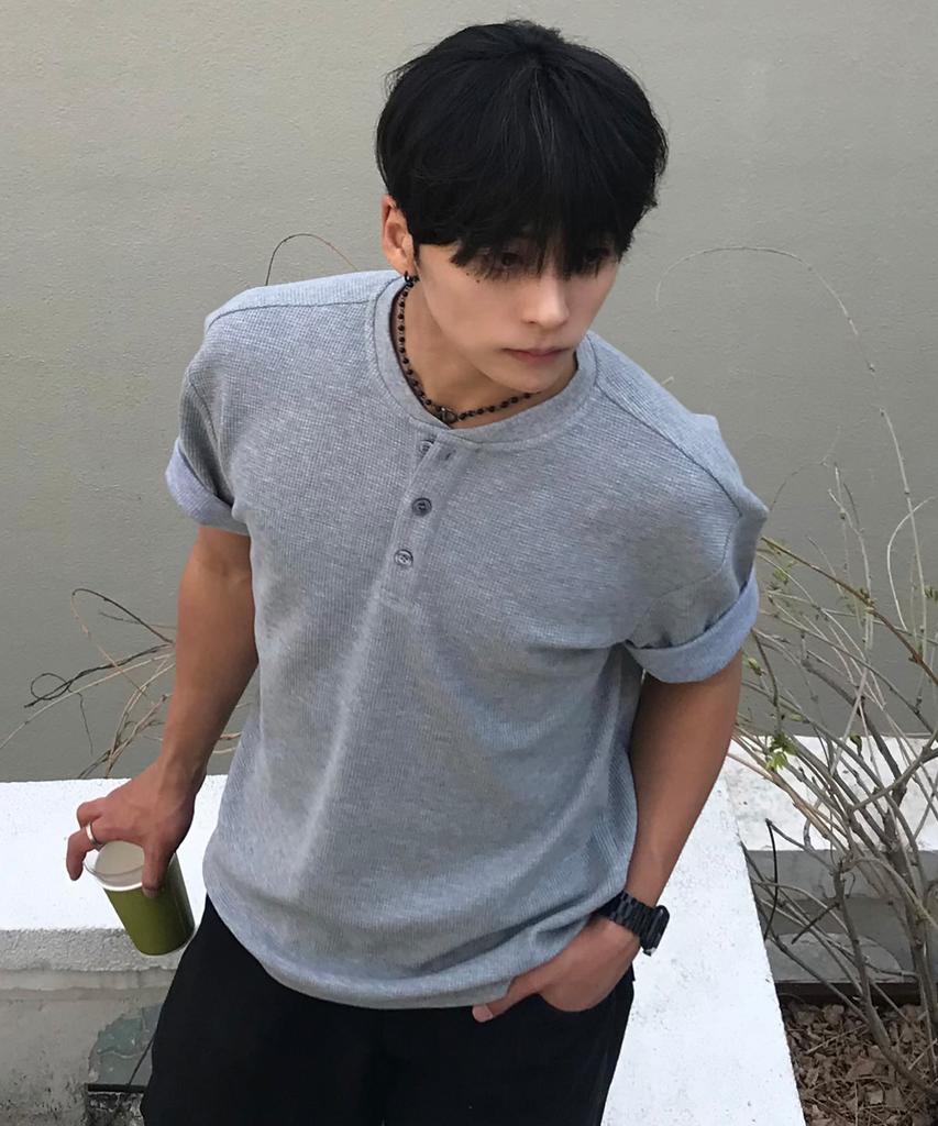 MINDBRIDGE Waffle Henley Neck Daily Short Sleeve T-Shirt - 3 Colors