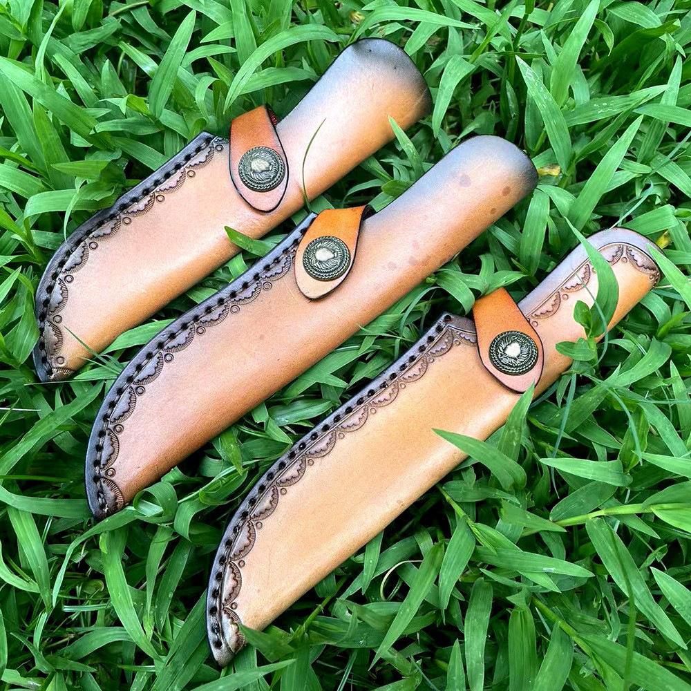 23cm Nóż z ostrzem stałym Pochwa Tłoczona skóra bydlęca Najwyższej jakości skóra licowa Nóż kempingowy Etui myśliwskie Kabura z klamrą do paska