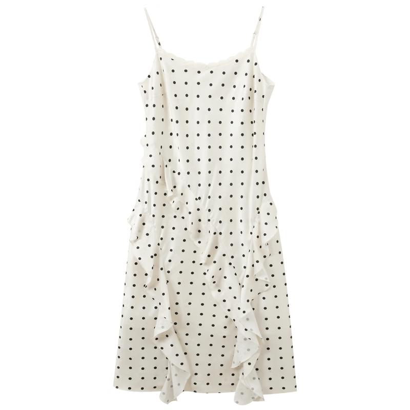 Polka Dot Ruffle Camisole Maxi Dress L