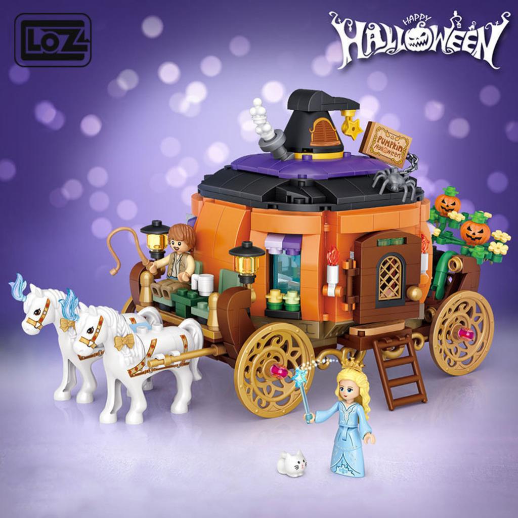 Halloween House Travel Pumpkin Carriage Haunted House Building BlocksSmall ParticleAssembly Toys