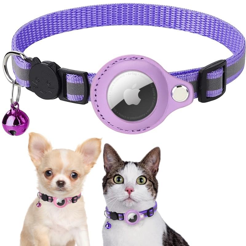 Reflective Pet Tracking Collar for Cat and Dog, Nylon Bell Pendant, Airtag Holder Strap, Puppy Anti-Lost Collar, Pet Supplies