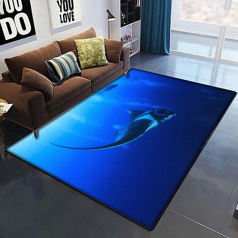 Marine Fish Beautiful Painting Carpet for Living Room Large Area Rug Black Soft Carpet Home Decoration Mats Boho Rugs Picnic