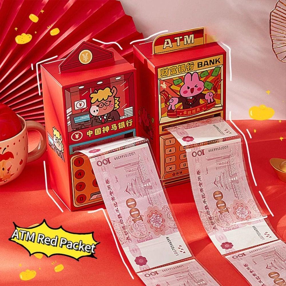 HongBao Cartoon Money Envelope Fun Creative ATM Money Pocket Pull Best Wishes Blessing Bag Spring Festival