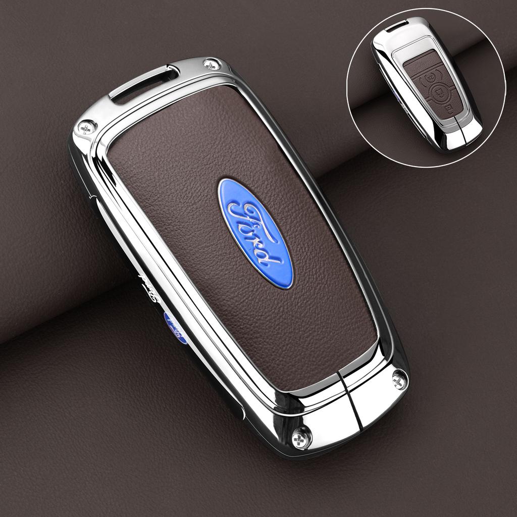 Leather Car Key Case Protector Cover for Ford Fusion Mustang Explorer F150 F250 F350 EcoSport Edge S-MAX Ranger Lincoln Mondeo