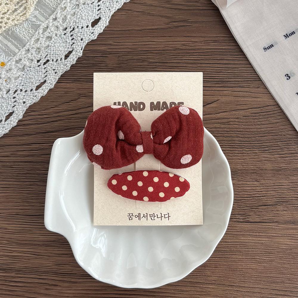 Red Polka Dot Plaid Bow Hair Clip for Children - Versatile Sweet Flower Design