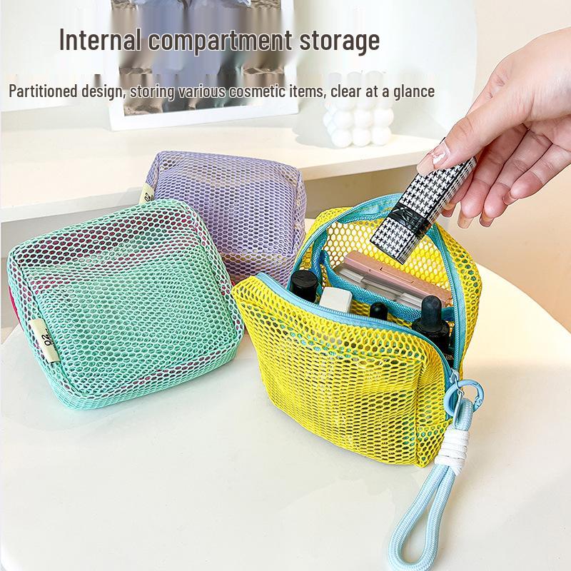 Dopamine Mesh Tofu Bag - Women's Large-Capacity Cosmetic Case & Mini Coin Purse