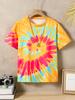 Children's Clothing, Boys' Summer 3D Tie-Dye Rainbow T-Shirt, Casual Crew Neck Children's Top, Short-Sleeve Children's T-Shirt Clothing