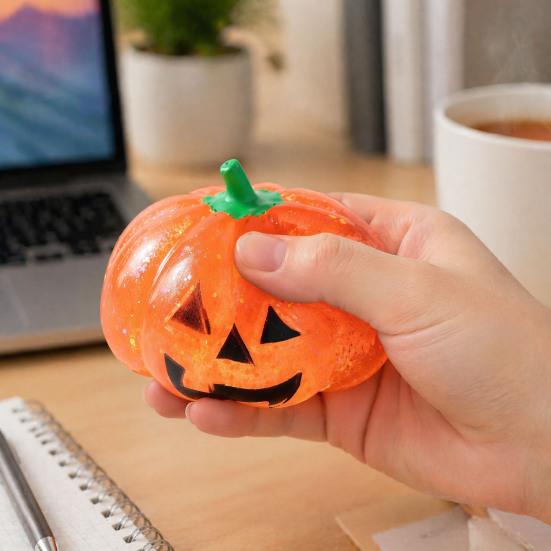 Pumpkin Head Fidget Toy Halloween Glitter Stress Ball Squeeze for Adults Relief Creepy Party Favors Soft Squeezable