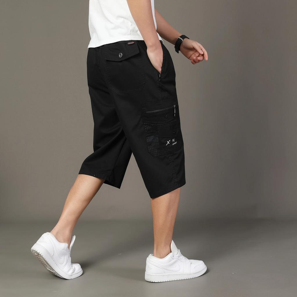 Mehrere Taschen Baumwoll-Cargo-Shorts Herrenmode Einfarbig Schnelltrocknend Jogginghose Wadenlange Hose Sommer Outdoor Atmungsaktive Shorts Herren
