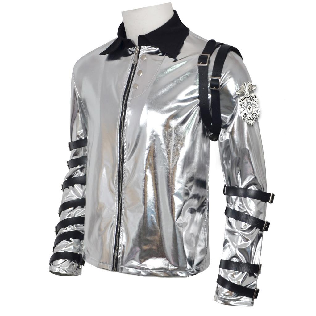 New : Michael Jackson Bad Era Silver Jumpsuit. Retro Rock Star Stage Performance Bodysuit & Top