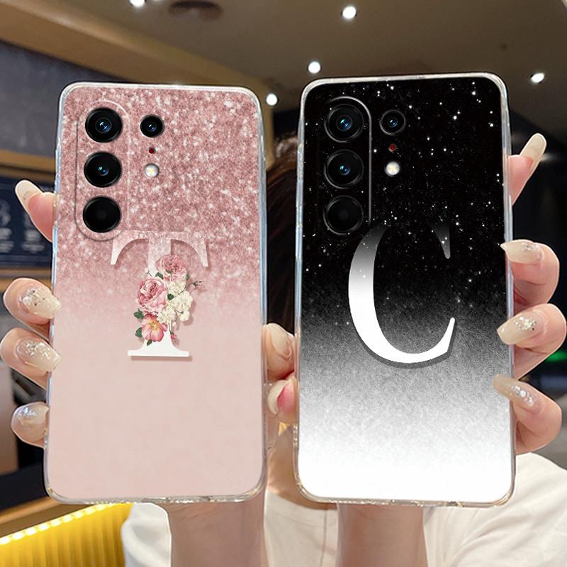 Anti-scratch Case For Tecno Camon 50 Pro 4G Jelly Clear TPU Soft Casing Fashion Lucky Initial Letter With Flower Couple Shell
