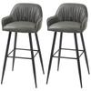 Set of 2 Modern Bar Stools with Footrest and Backrest, PU Faux Leather and Steel, Grey